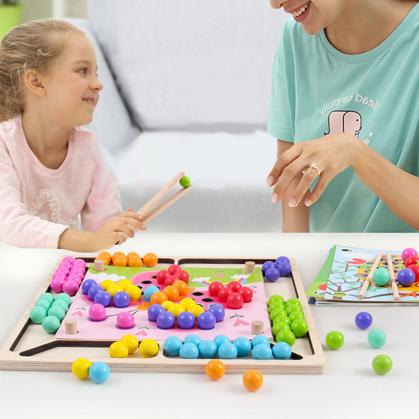 Wooden children's puzzle with beads