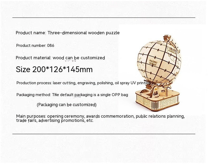 Earth Instrument Puzzle Wooden Assembly Model Handmade Educational Toys World Map Laser Processing