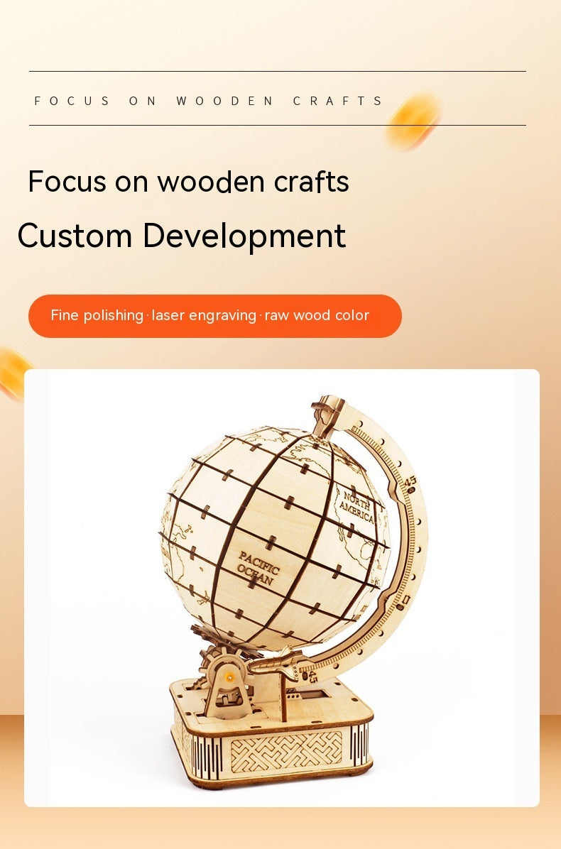 Earth Instrument Puzzle Wooden Assembly Model Handmade Educational Toys World Map Laser Processing