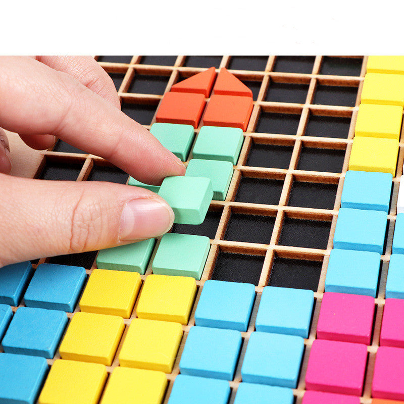 Children's fun wooden pixel block puzzle