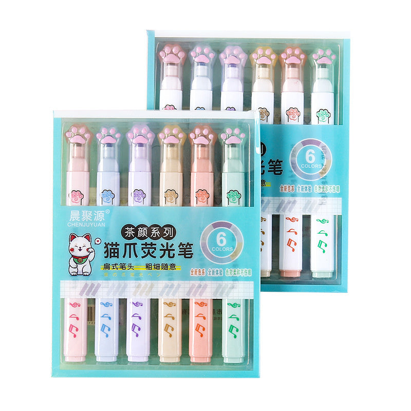Cartoon Cat's Paw Fluorescent Pen Six Suit