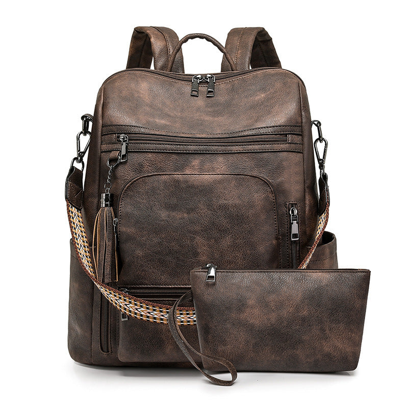 Large Capacity Pu Retro Contrast Color Backpack