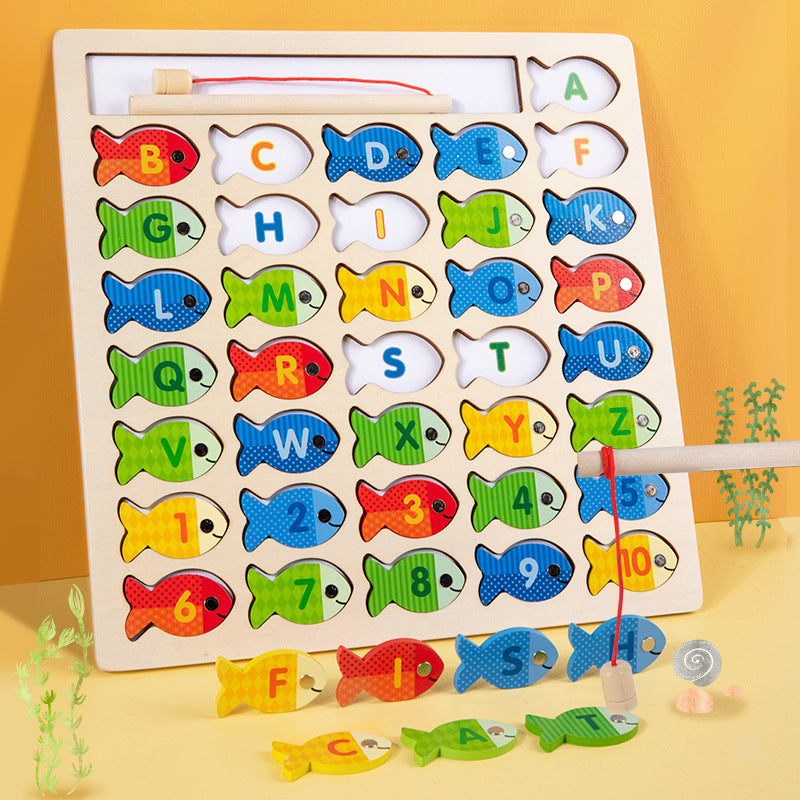 Wood Magnetic Fishing Numbers Puzzle Board