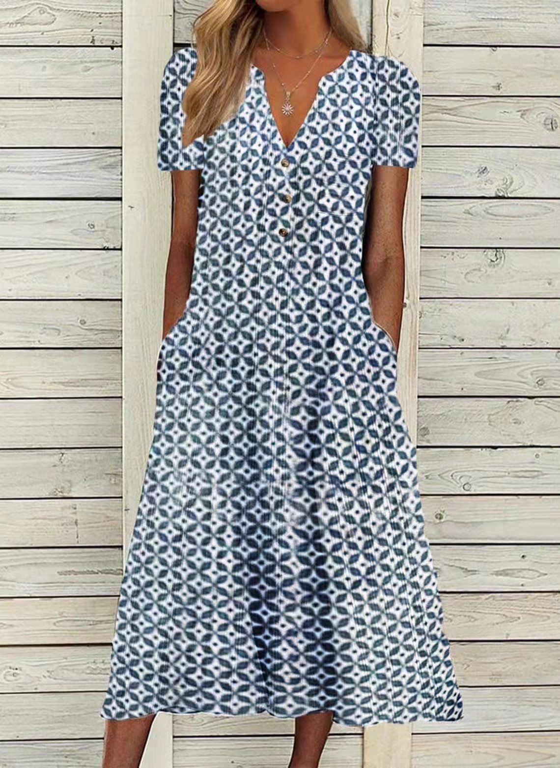 Ladies Print VNeck Maxi Dress Summer