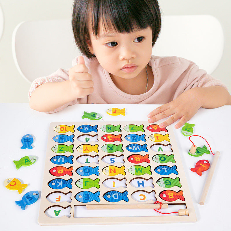Wood Magnetic Fishing Numbers Puzzle Board