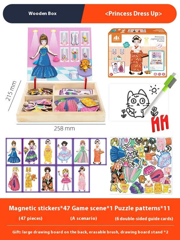 Magnetic Puzzle Children's Puzzle Magnetic Stickers Toys Wooden