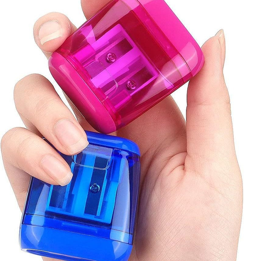 Green Bucket Transparent Plastic Lid Double Hole Pencil Sharpener