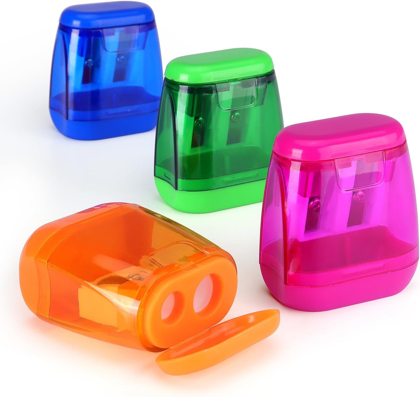 Green Bucket Transparent Plastic Lid Double Hole Pencil Sharpener