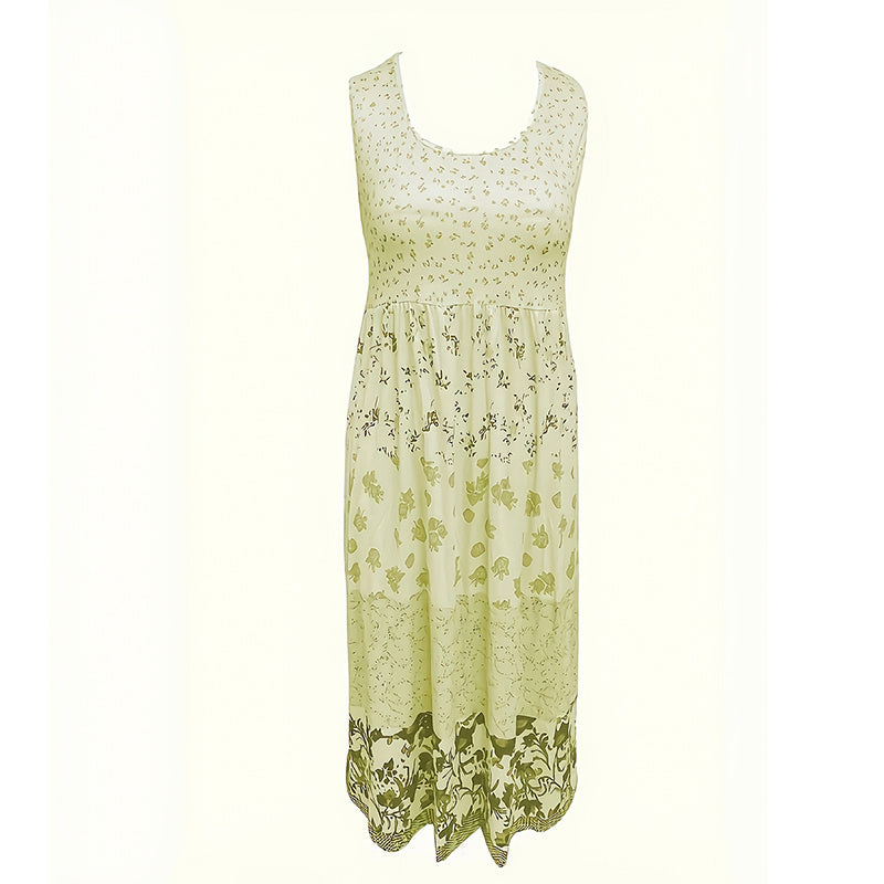 Women's Bohemian Floral Sleeveless Midi Dress Round Neck A-Line Summer Dress For Casual Or Dressy Occasions