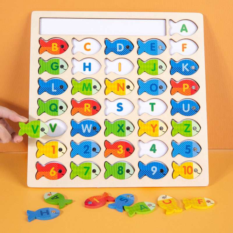 Wood Magnetic Fishing Numbers Puzzle Board