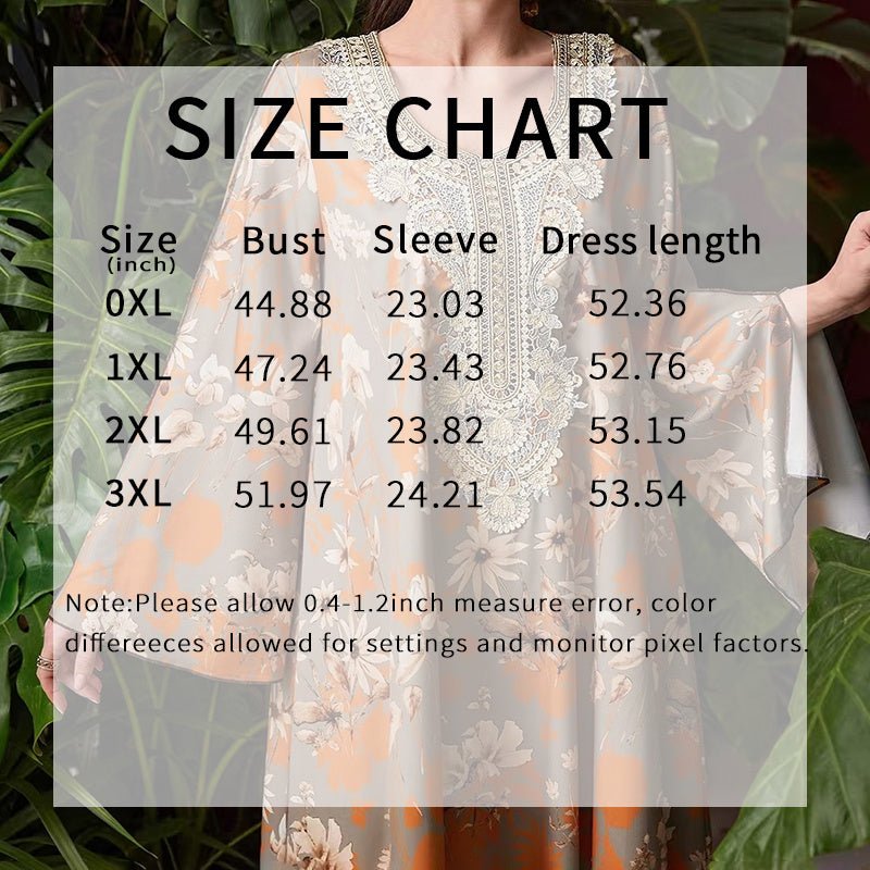 Women's Elegant Plus Size Floral Print Maxi Dress - Middle Eastern Bohemian Style Embroidery Long Dress - sidwish
