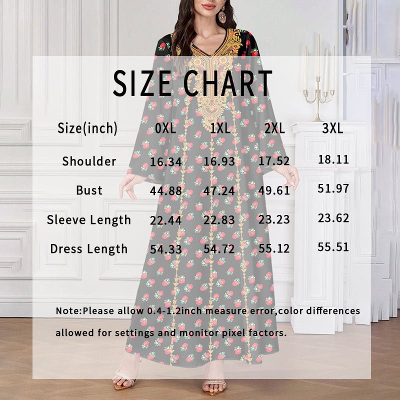 Women's Plus Size Ethnic Maxi Dress - Bohemian Embroidered Floral Print V - Neck Retro Long Dress - sidwish