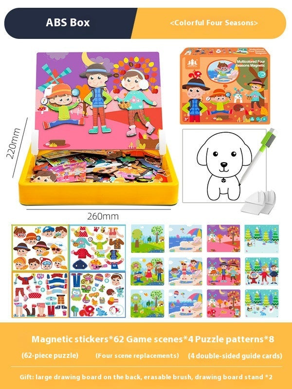 Magnetic Puzzle Children's Puzzle Magnetic Stickers Toys Wooden