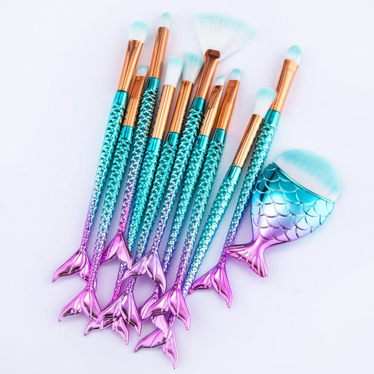 11pcs Makeup Brushes Kit Maquiagem Maquillaje New Mermaid Foundation Eyebrow Eyeliner Cosmetic Makeup Brushes - sidwish
