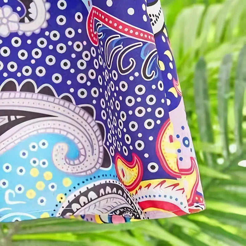 Women's V-Neck Floral Print Dress 3 4 Sleeve Summer Beach Vacation Dress With Pockets