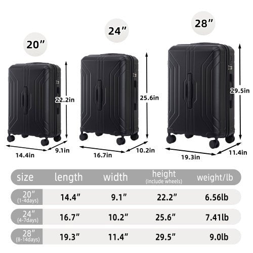 20 24 28 3 Pcs Set In ABS Spinner Wheel Luggage, Carry On Suitcase, Matching Color, TSA Combination Lock - sidwish