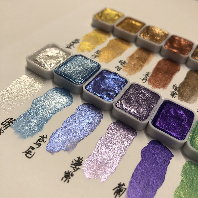 Watercolor Traditional Chinese Painting Fine Brush Calligraphy Wrapped Flower Nail Art Solid Gold Powder