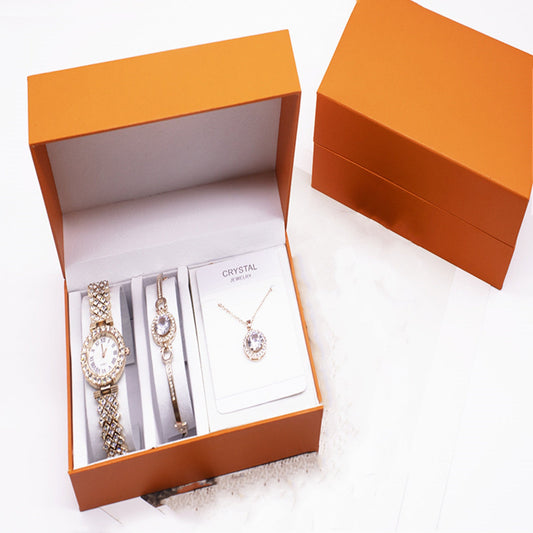 3 - piece Rhinestone Watch Set With Bracelet And Necklace - sidwish