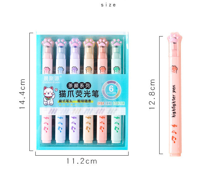 Cartoon Cat's Paw Fluorescent Pen Six Suit
