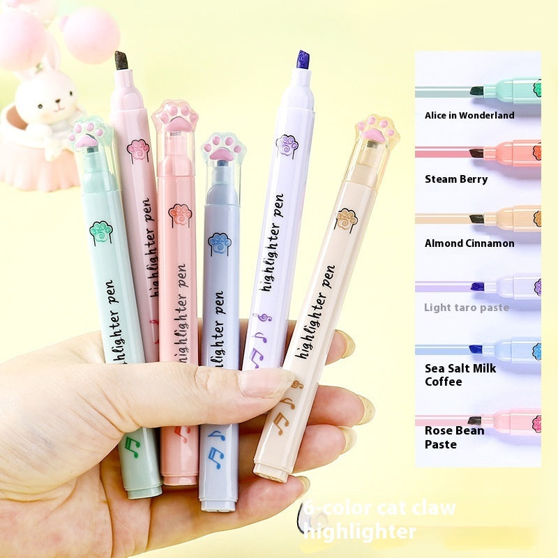 Cartoon Cat's Paw Fluorescent Pen Six Suit