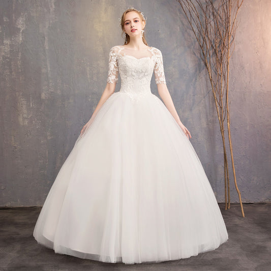 New Fashion Slim Fit Lace Mid Sleeve Plus Size Photo Studio Wedding Dress - Sidwish