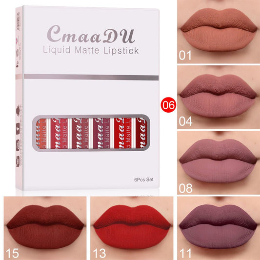 6 Boxes Of Matte Non - stick Cup Waterproof Lipstick Long Lasting Lip Gloss - sidwish