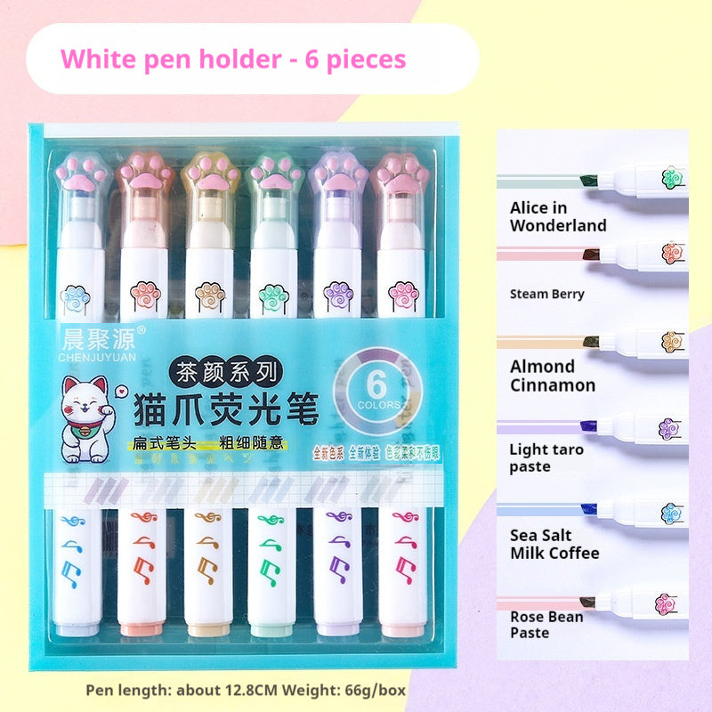 Cartoon Cat's Paw Fluorescent Pen Six Suit