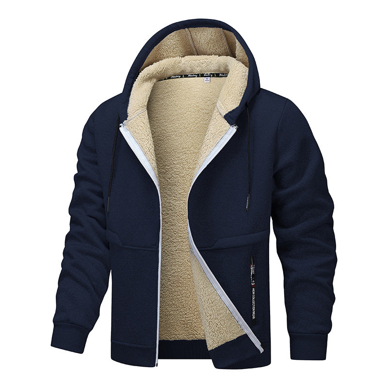 Casual Hoodies For Men Heavyweight Fleece Sweatshirt Winter Thick Sherpa Lined Hooded Zipper Coats