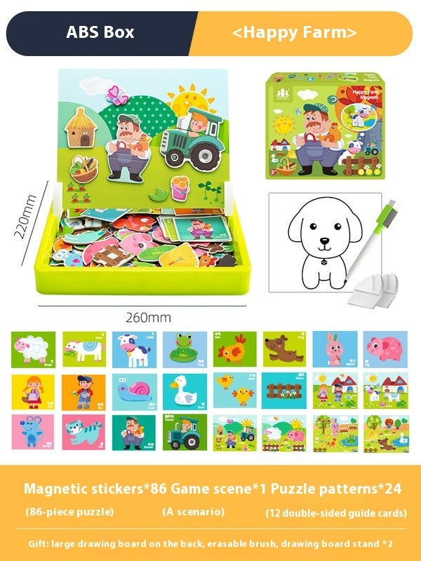 Magnetic Puzzle Children's Puzzle Magnetic Stickers Toys Wooden
