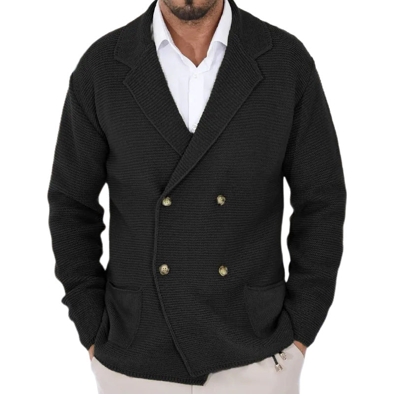 Cardigan Lapel Sweater Coat For Men Fall Winter Slim Double Breasted Sweaters Business