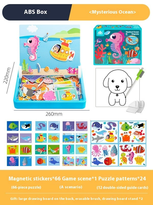 Magnetic Puzzle Children's Puzzle Magnetic Stickers Toys Wooden
