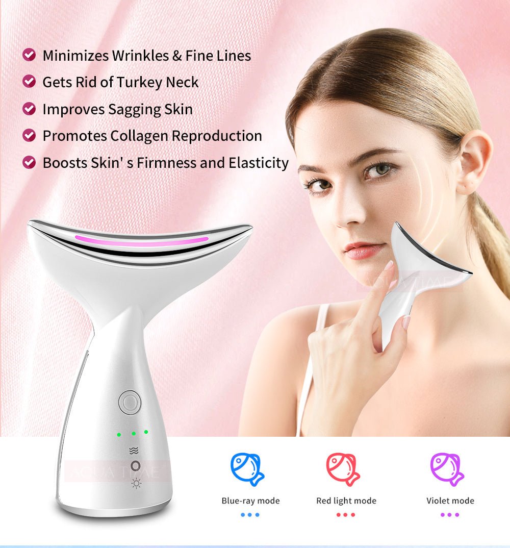 EMS Microcurrent Neck Face Beauty Device With 3 Colors LED Photon Therapy Skin Tighten Reduce Double Chin Face Lifting Devices - sidwish