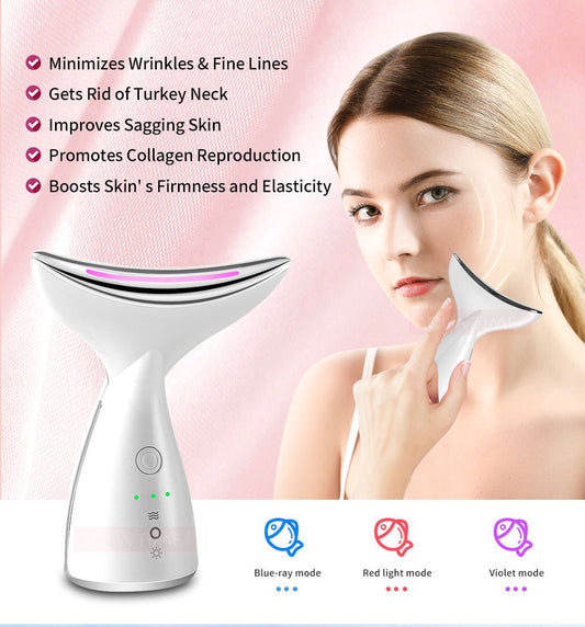 EMS Microcurrent Neck Face Beauty Device With 3 Colors LED Photon Therapy Skin Tighten Reduce Double Chin Face Lifting Devices - sidwish