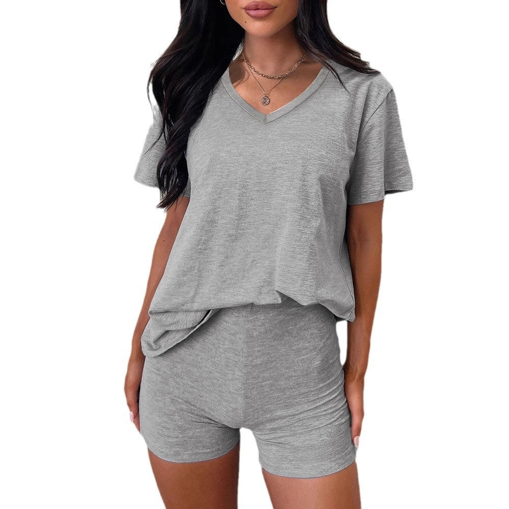 European And American V - neck Casual Temperament Pure Color Fashion Suit - sidwish