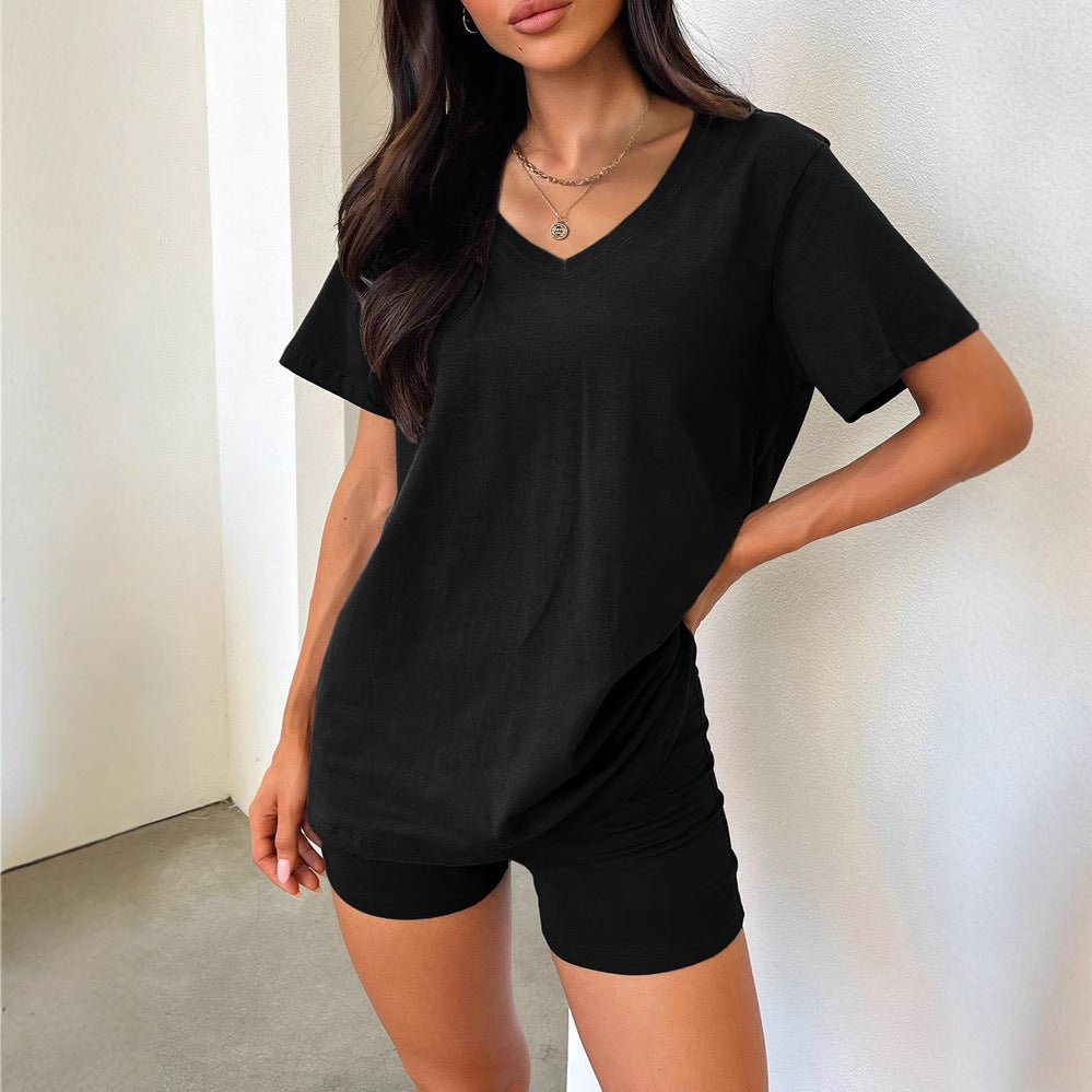 European And American V - neck Casual Temperament Pure Color Fashion Suit - sidwish