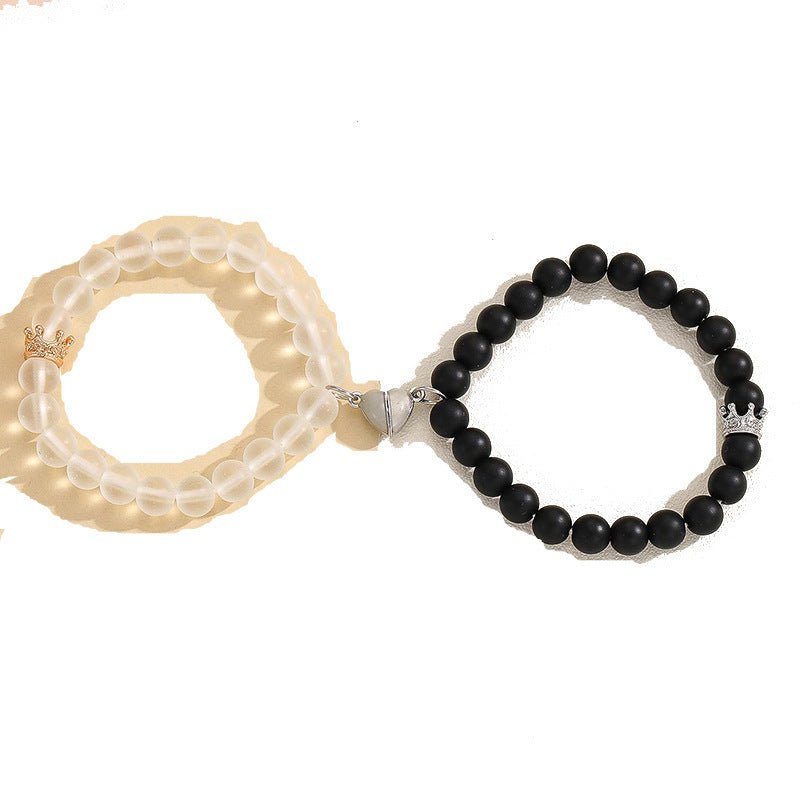 Fashion Jewelry 2pcs Handmade Crown Beaded Charms Bracelet Luminou Heart Glow In The Dark Couple Bracelet For Lover Men Women Fluorescent Gift - sidwish