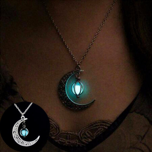 Fashion Moon Natural Glowing Stone Healing Necklace Women Gift Charm Luminous Pendant Necklace Jewelry - sidwish