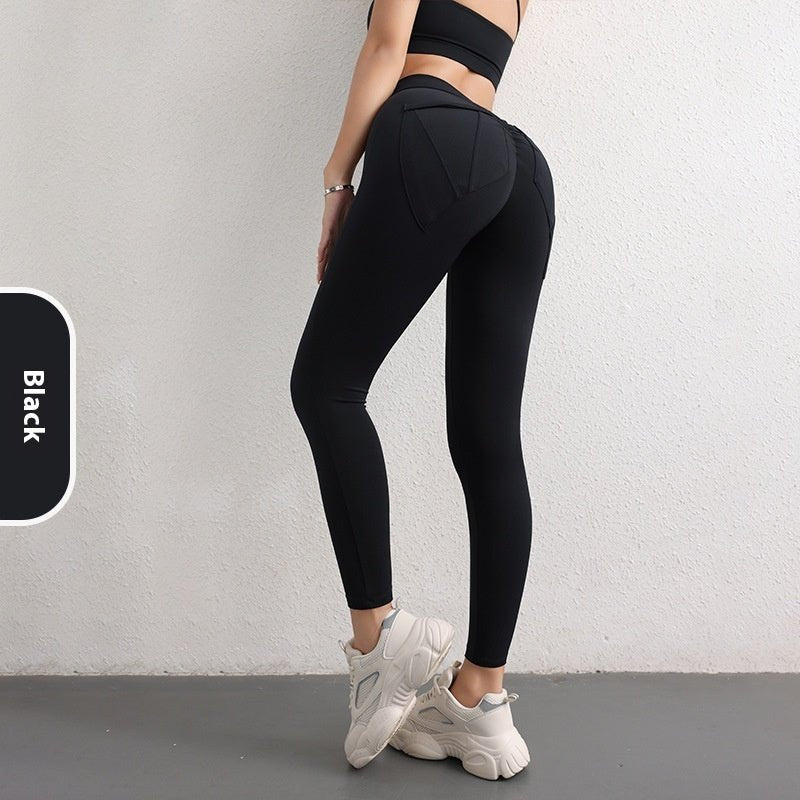 High Waist Hip Lift Yoga Pants With Pockets Women's Sports Fitness Trousers Leggings - sidwish