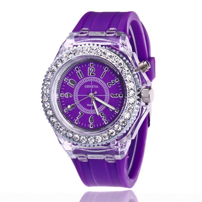 LED Luminous Watches Geneva Women Quartz Watch Women Ladies Silicone Bracelet Watches - sidwish