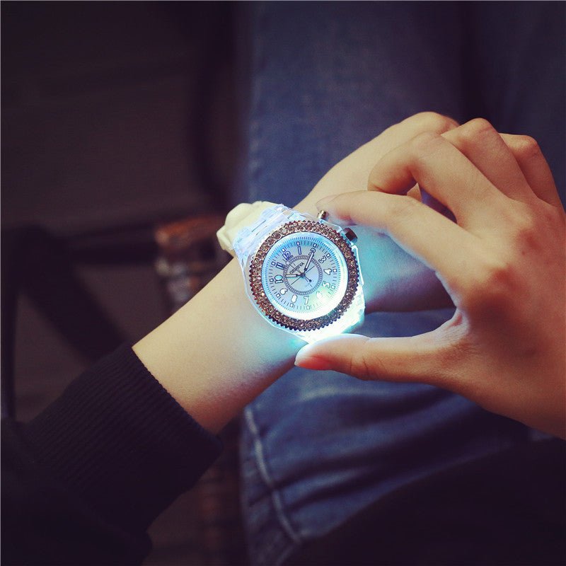 LED Luminous Watches Geneva Women Quartz Watch Women Ladies Silicone Bracelet Watches - sidwish