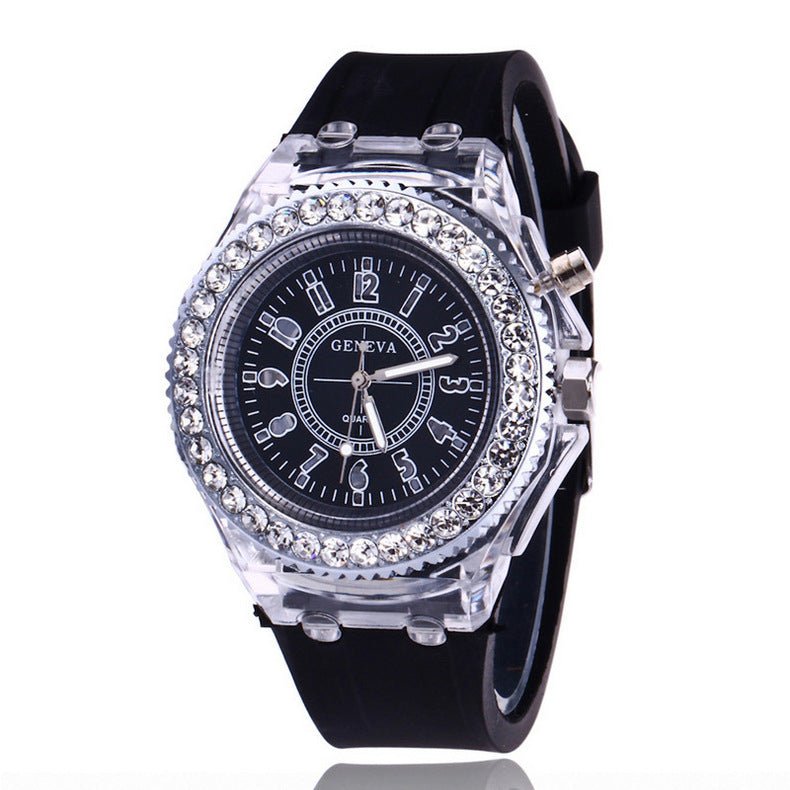 LED Luminous Watches Geneva Women Quartz Watch Women Ladies Silicone Bracelet Watches - sidwish