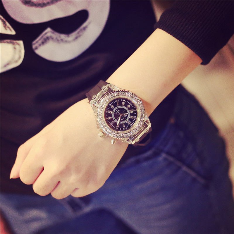 LED Luminous Watches Geneva Women Quartz Watch Women Ladies Silicone Bracelet Watches - sidwish
