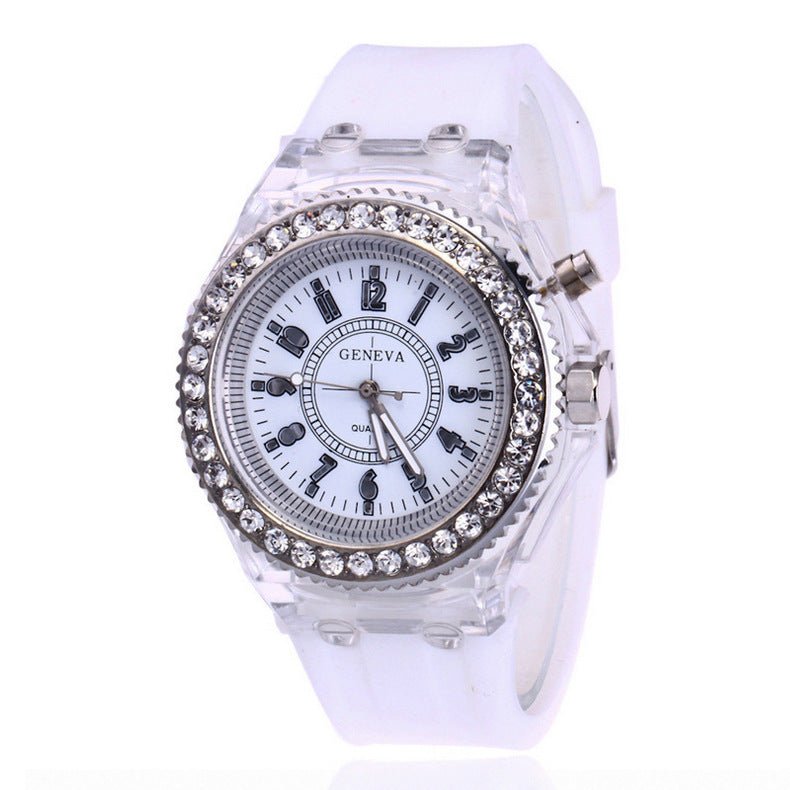 LED Luminous Watches Geneva Women Quartz Watch Women Ladies Silicone Bracelet Watches - sidwish