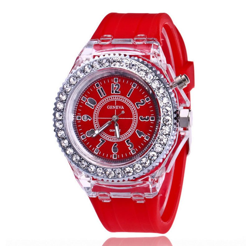 LED Luminous Watches Geneva Women Quartz Watch Women Ladies Silicone Bracelet Watches - sidwish