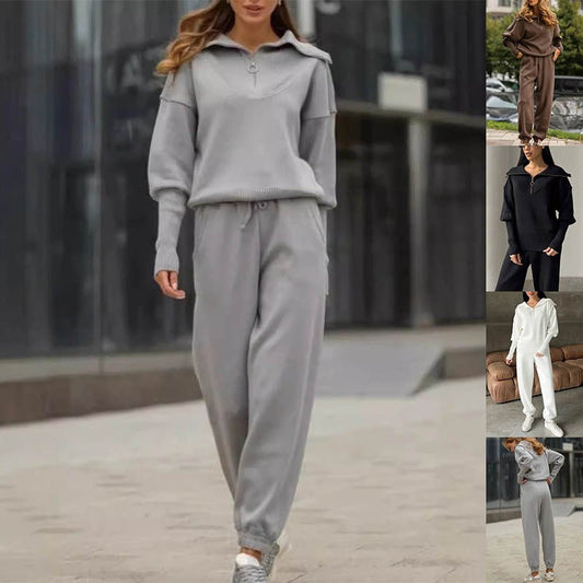 Long Sleeve Suit Zipper Lapel Top And Drawstring Trousers Fashion Casual Sports Clothing For Women - sidwish