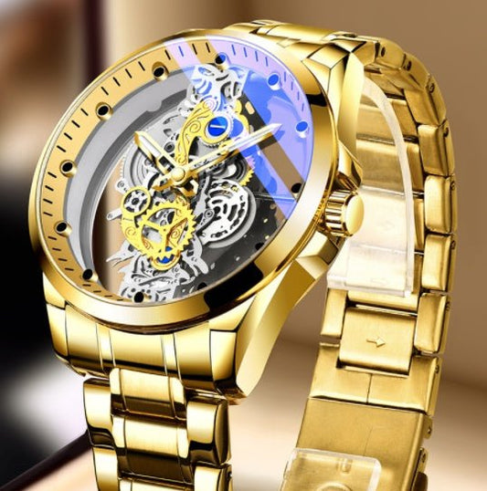Men Watch Skeleton Automatic Quartz Watch Gold Skeleton - sidwish