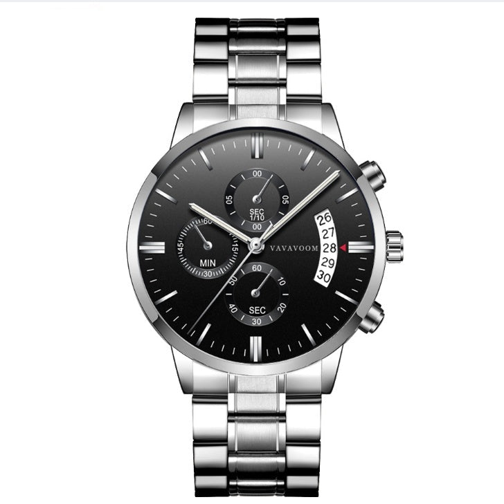 Men''s Stainless Steel Watches with Business Leisure Calendar Quartz Watches Waterproof Black Refined Steel Watches - sidwish