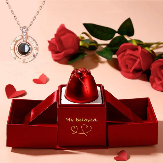 Metal Rose Jewelry Gift Box Necklace For Wedding Girlfriend Necklace Gifts - sidwish