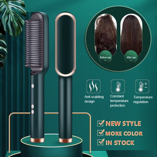 New 2 In 1 Hair Straightener Hot Comb Negative Ion Curling Tong Dual - purpose Electric Hair Brush - sidwish