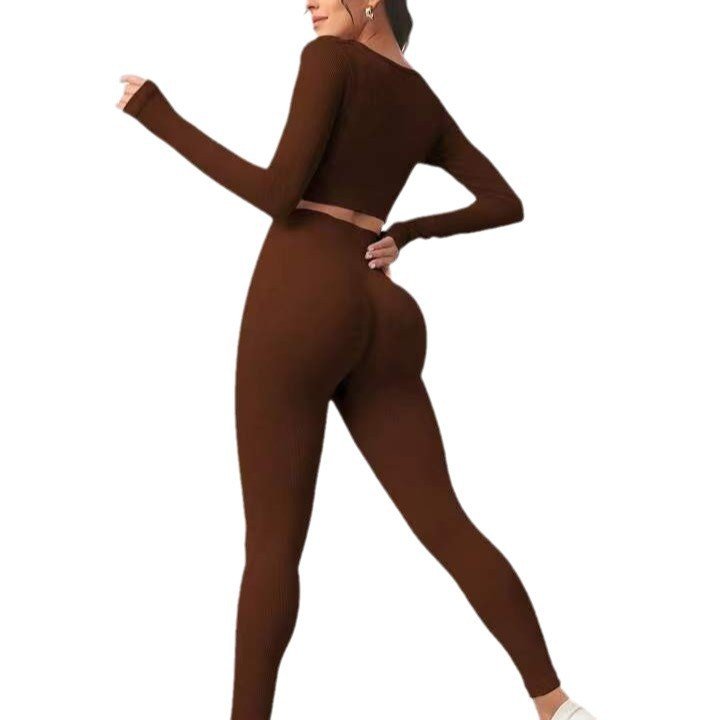 New Thread Seamless Long Sleeve Hip Lifting Trousers Yoga Suit - sidwish